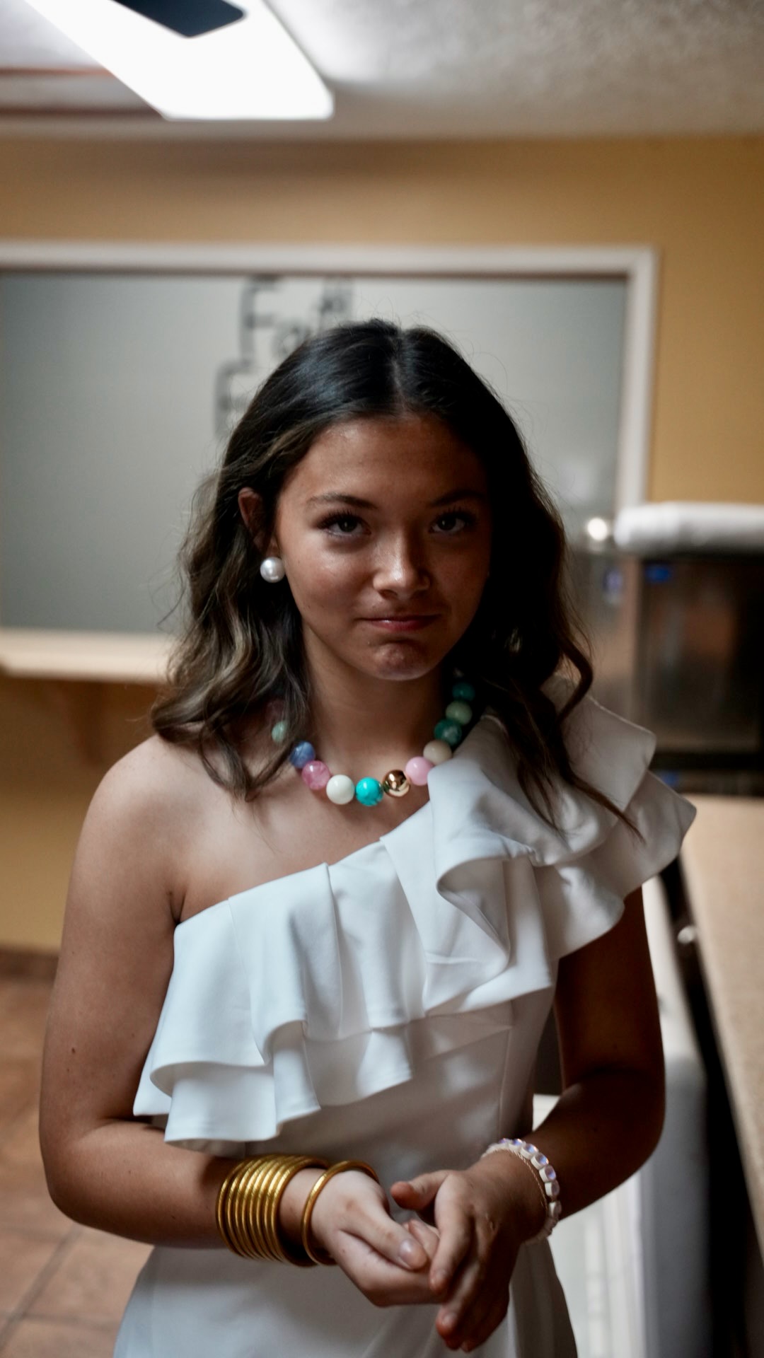 A young woman smiling at church