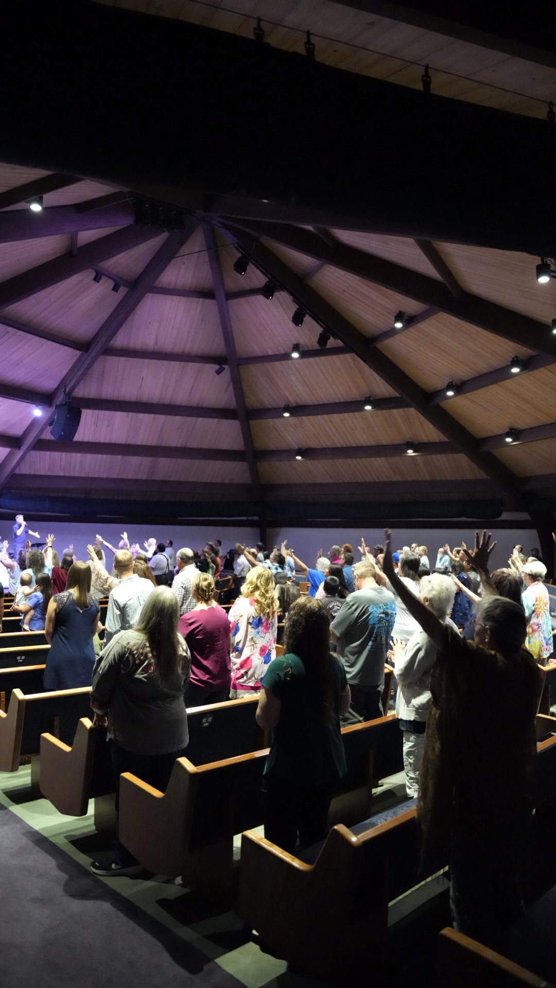 Congregation worshipping during a Sunday service